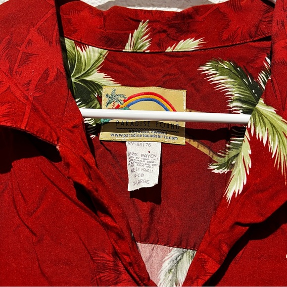 Paradise Found Hawaiian Shirt Mens XL Palm Trees Honolulu Hawaii Red - Picture 2 of 2
